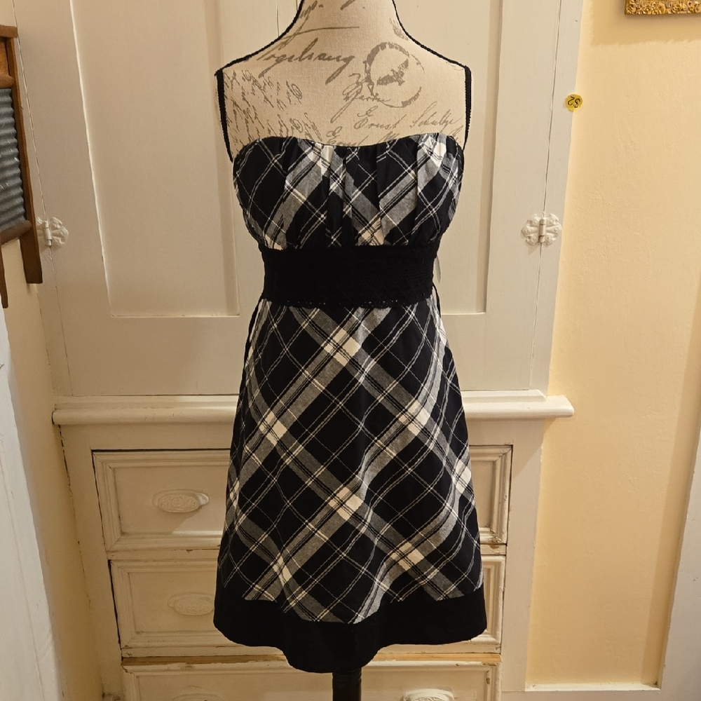 NWT Heart Soul black, gray, and white plaid strapless dress Sz XL